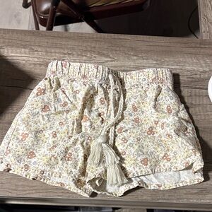 Rylee + Cru Cream and Brown Floral High Waist Shorts